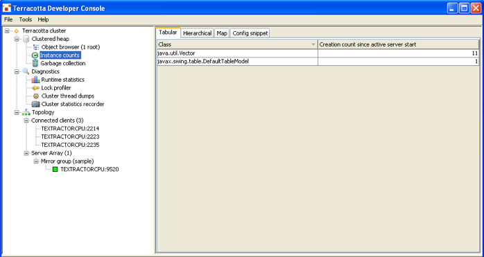Terracotta Developer Console classes browser.