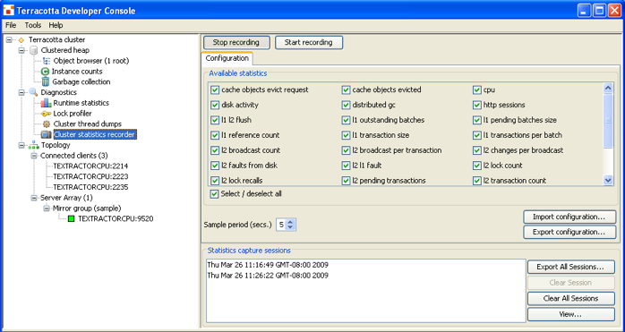 Terracotta Developer Console cluster-statistics recorder.
