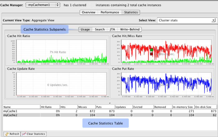 Terracotta Developer Console Ehcache Statistics Usage Panel