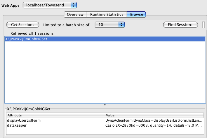 Terracotta Developer Console Sessions Browse Panel