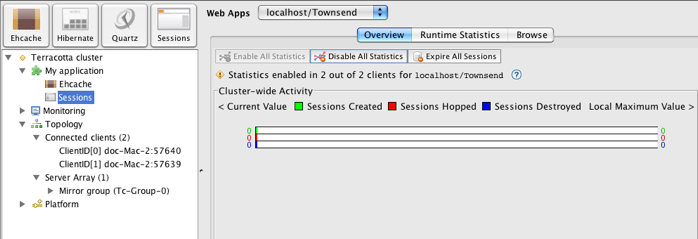 Terracotta Developer Console Sessions Overview Panel